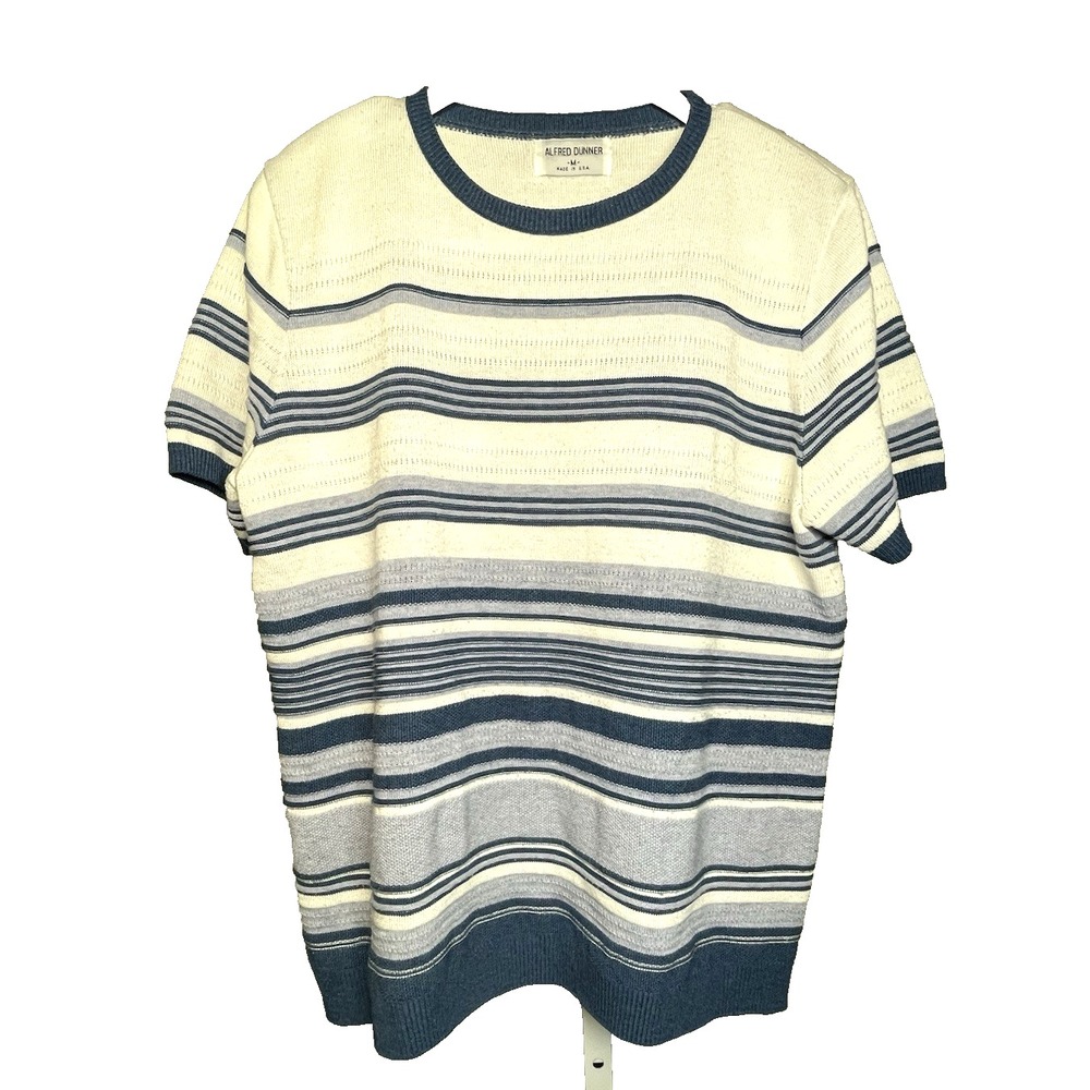 Vintage Alfred Dunner Grandmacore Sweater Medium Short Sleeve Striped Blue White
